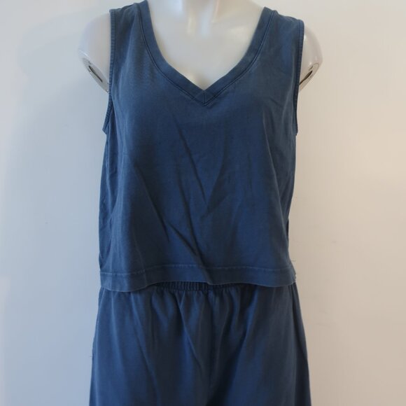 Women Z Supply Teal 2Pc Lounge Set Cotton V-Neck Top Pull-On Flared Crop Pants M - Picture 3 of 13